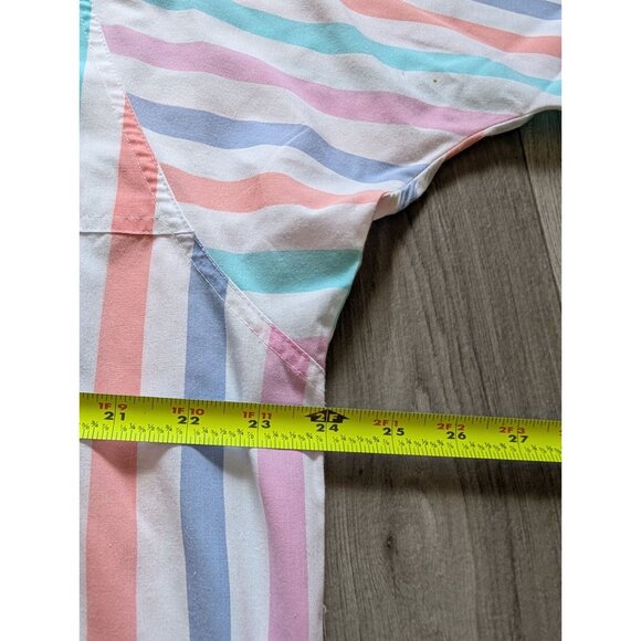 Vintage Pyramid Pastel Striped Button-Up Blouse With 3/4 Sleeves Pointed Collar - Picture 6 of 7